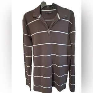 Banana Republic Brown Stripe Half Zip Sweater Classic Preppy Men Size Medium